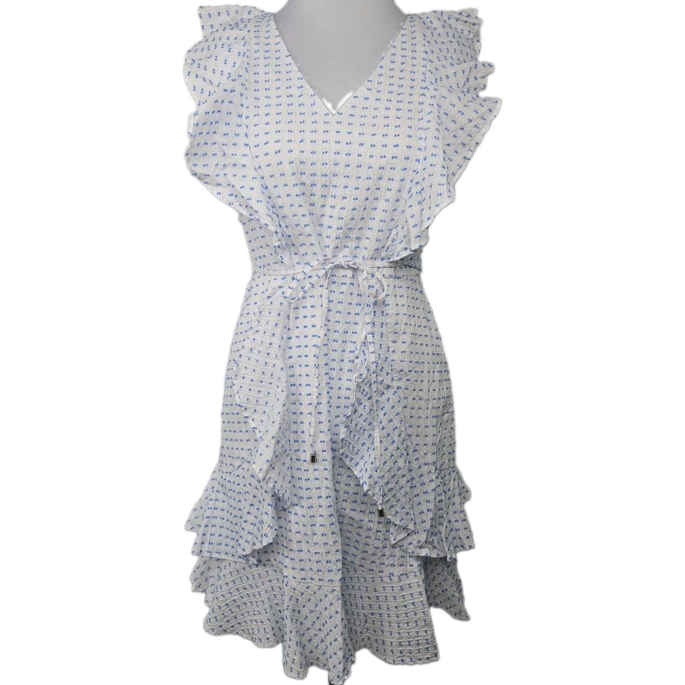 Tommy Hilfiger Size 6 White Gauzy Cottage ClipDot Cotton Ruffle Mini Dress